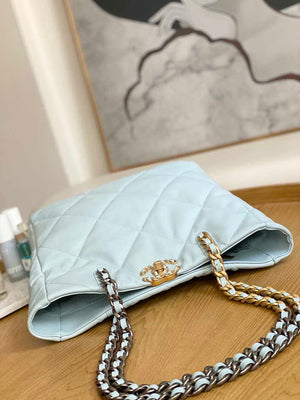 Chanel AS3519 CHANEL19 Shopping Bag Shiny Lambskin Light Blue - Default Title - View 5
