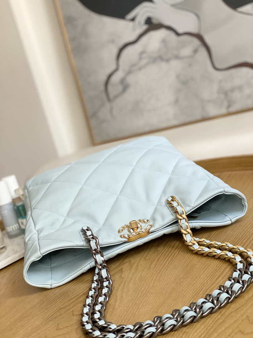 Chanel AS3519 CHANEL19 Shopping Bag Shiny Lambskin Light Blue - Default Title - View 5