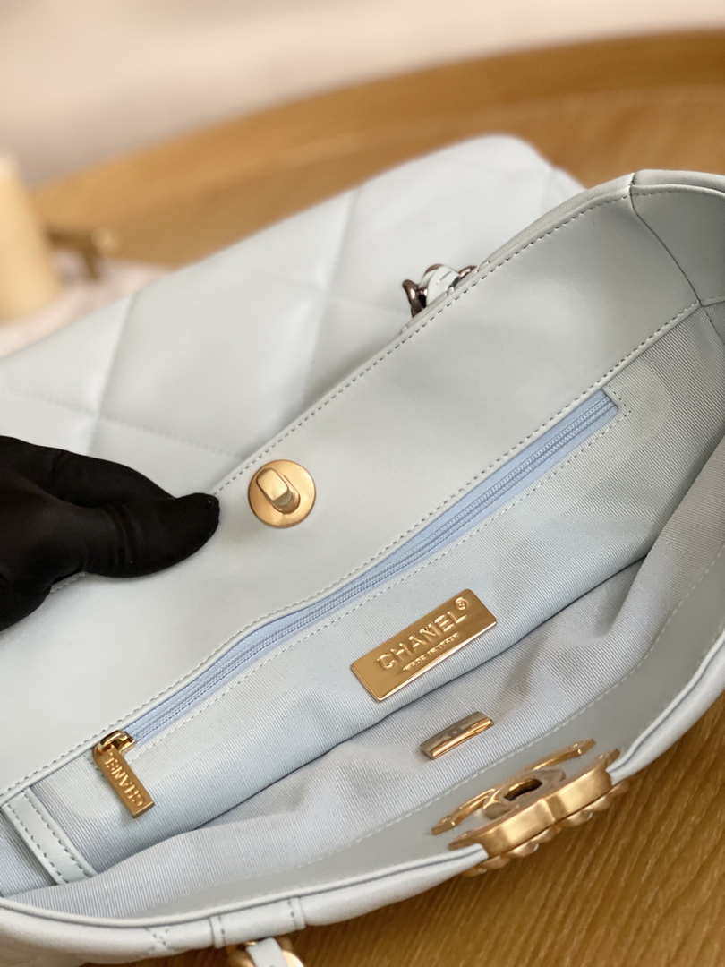 Chanel AS3519 CHANEL19 Shopping Bag Shiny Lambskin Light Blue - Default Title - View 6