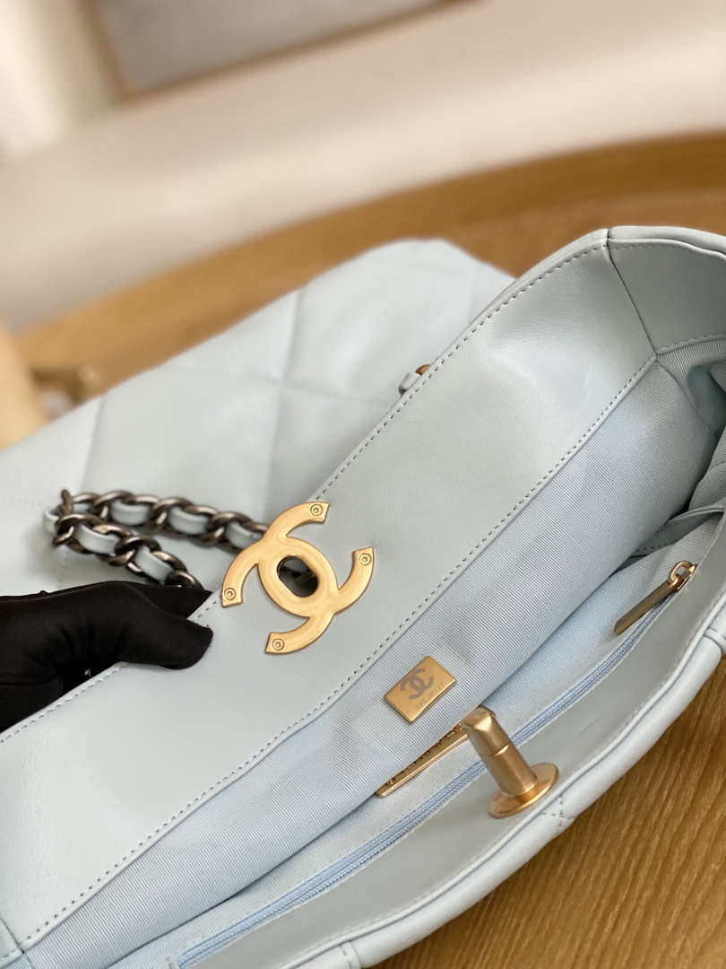 Chanel AS3519 CHANEL19 Shopping Bag Shiny Lambskin Light Blue - Default Title - View 7