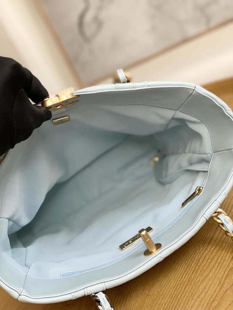 Chanel AS3519 CHANEL19 Shopping Bag Shiny Lambskin Light Blue - Default Title - View 8