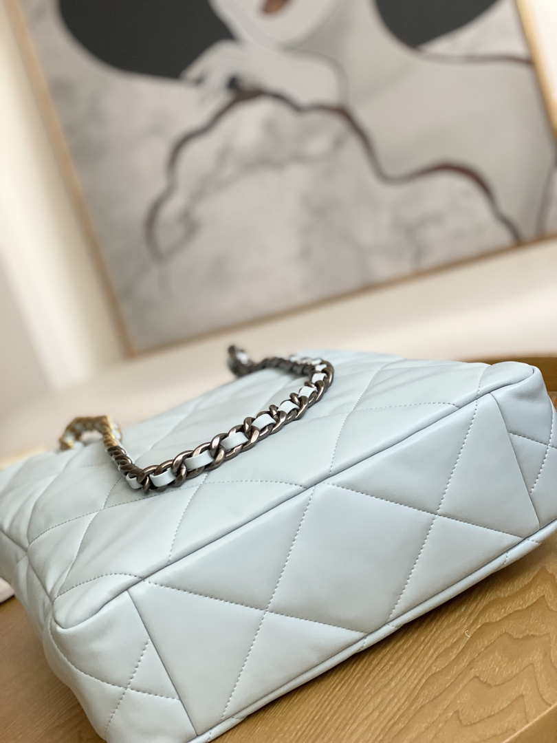 Chanel AS3519 CHANEL19 Shopping Bag Shiny Lambskin Light Blue - Default Title - View 9