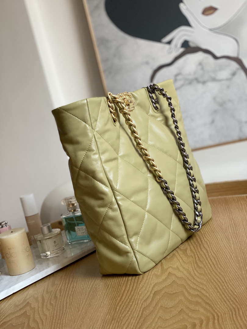 Chanel AS3519 CHANEL19 Shopping Bag Shiny Lambskin Light Yellow - Default Title - View 3