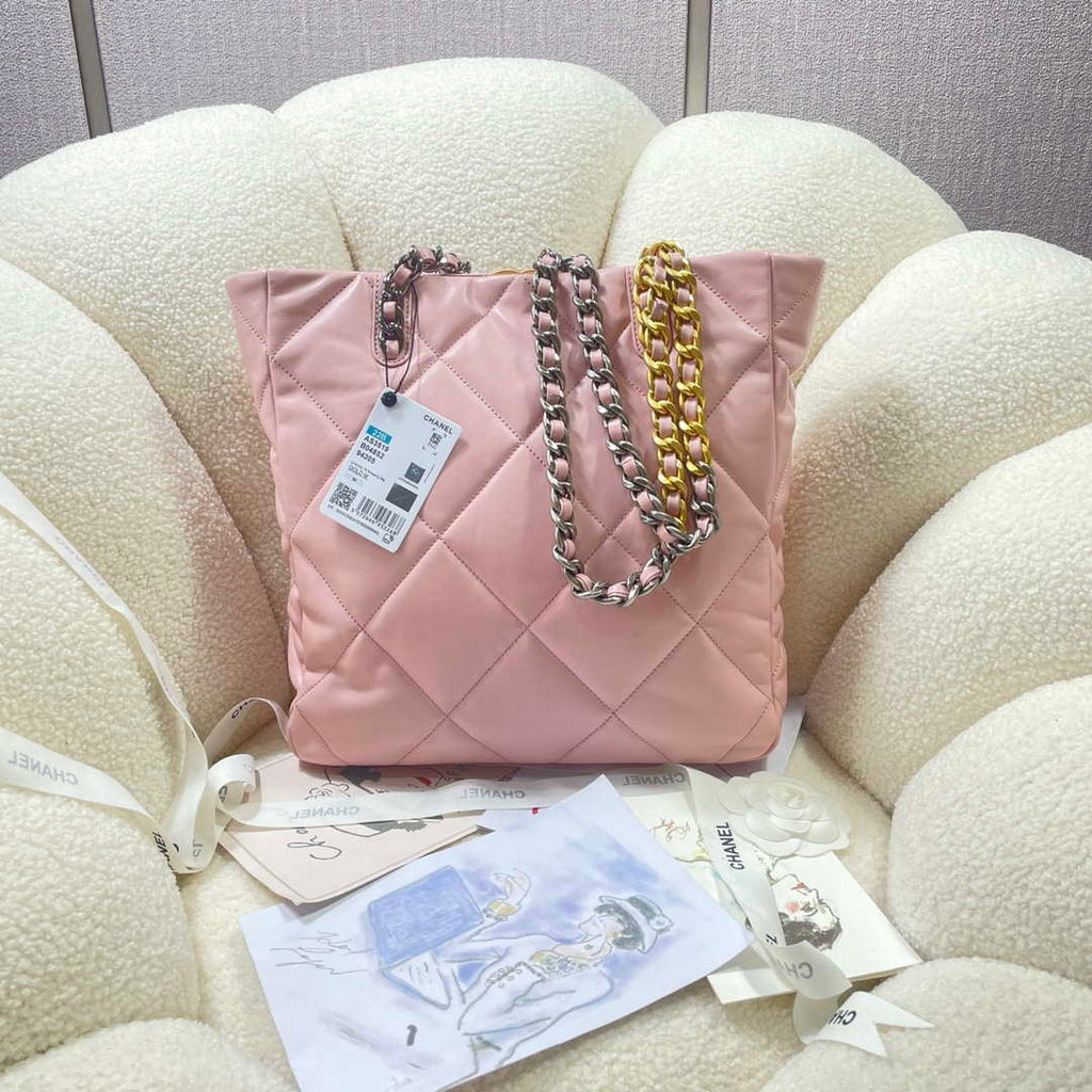 Chanel AS3519 CHANEL19 Shopping Bag Shiny Lambskin Pink