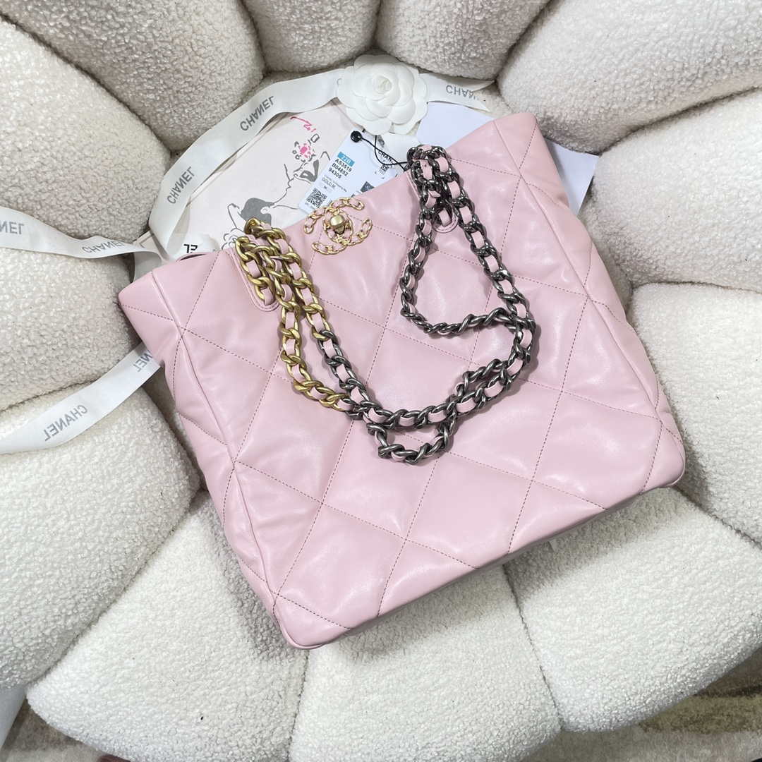 Chanel AS3519 CHANEL19 Shopping Bag Shiny Lambskin Pink - Default Title - View 5