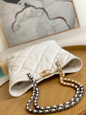 Chanel AS3519 CHANEL19 Shopping Bag Shiny Lambskin White - Default Title - View 5