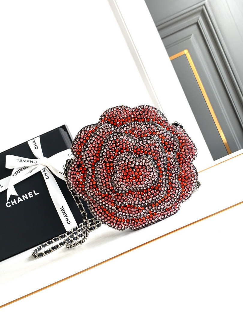 Chanel AS3548 Evening Blingbling Round Camellia Box Wine Red - Default Title - View 1
