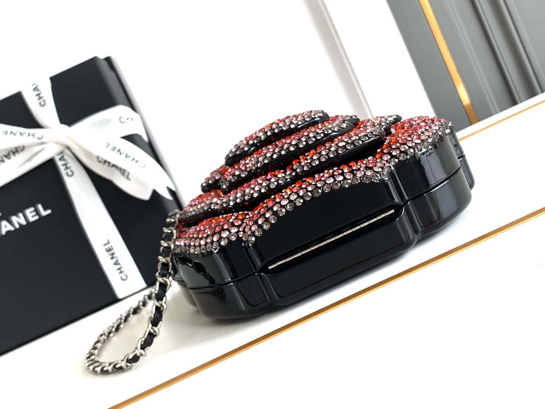 Chanel AS3548 Evening Blingbling Round Camellia Box Wine Red