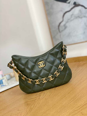Chanel AS3562 Hobo Handbag Lambskin Dark Green - Default Title - View 1