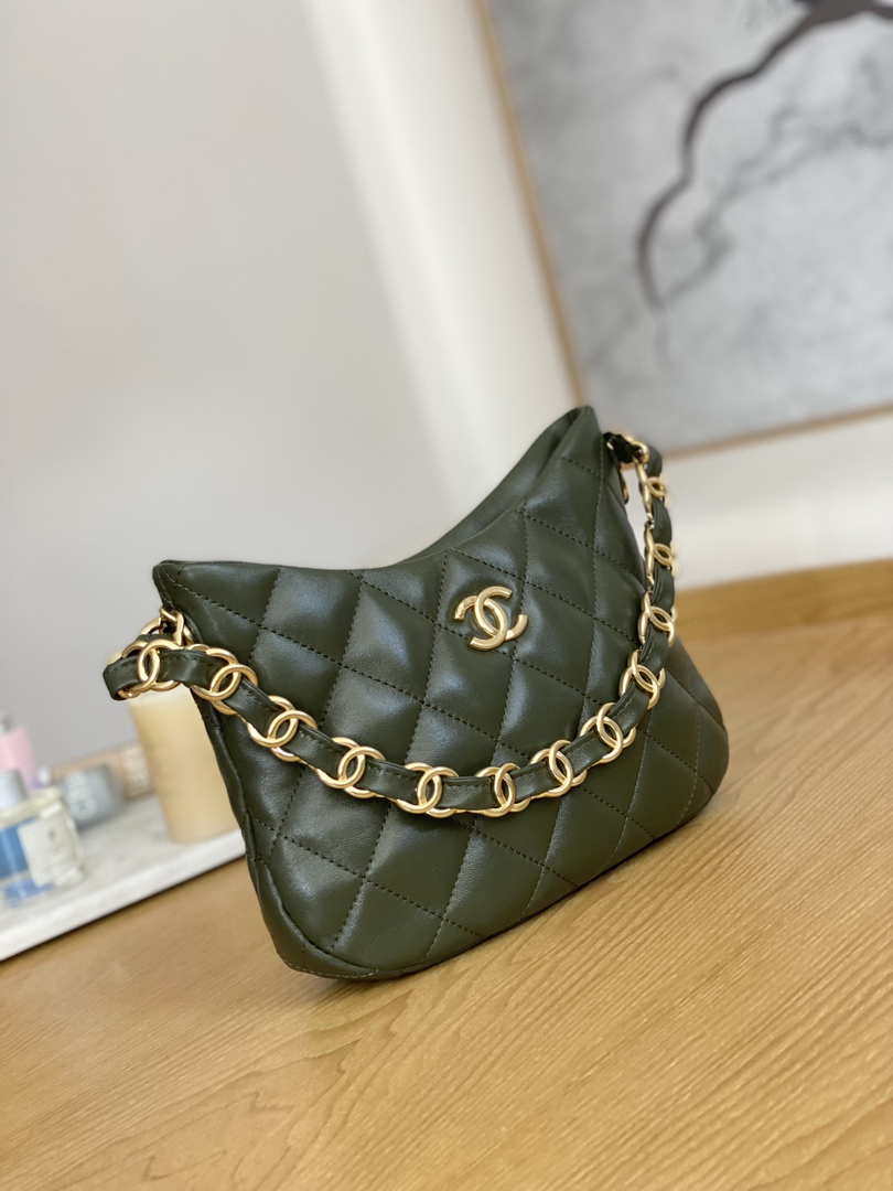 Chanel AS3562 Hobo Handbag Lambskin Dark Green - Default Title - View 3