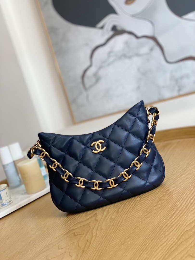 Chanel AS3562 Hobo Handbag Lambskin Navy blue - Default Title - View 1