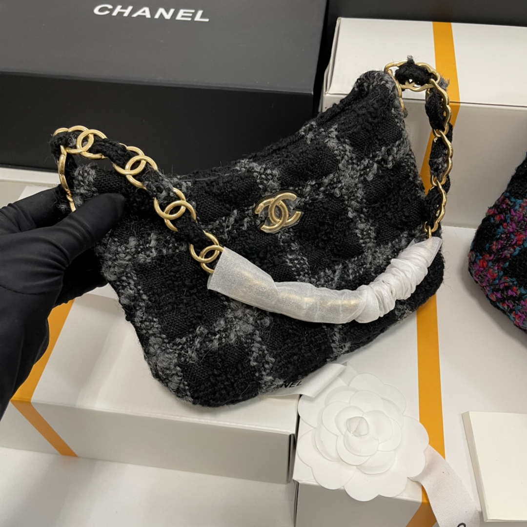 Chanel AS3562 Hobo Handbag Wool Tweed Black - Default Title - View 1