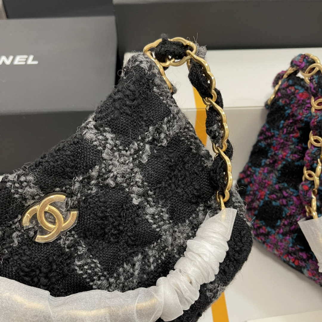 Chanel AS3562 Hobo Handbag Wool Tweed Black - Default Title - View 3
