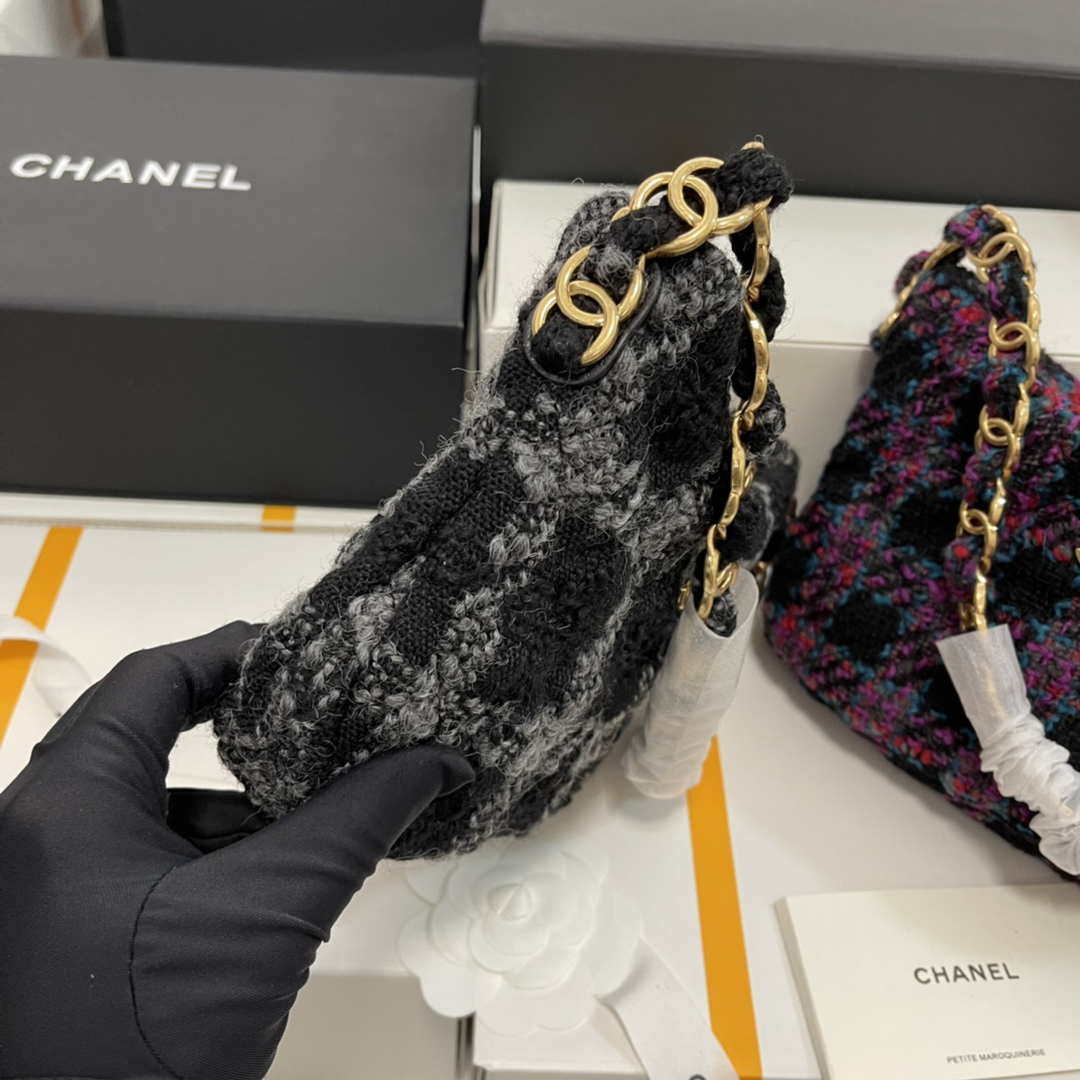 Chanel AS3562 Hobo Handbag Wool Tweed Black - Default Title - View 6