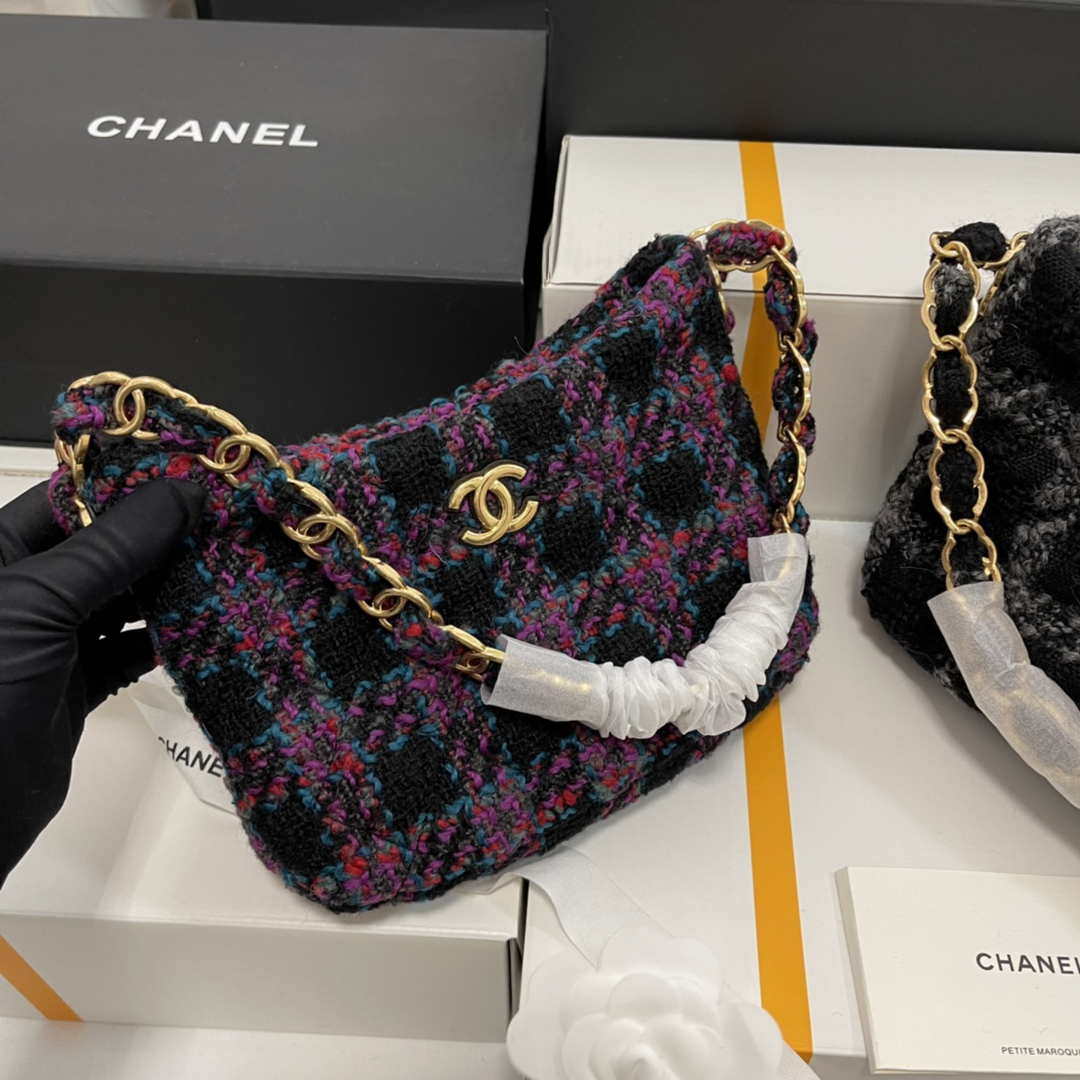 Chanel AS3562 Hobo Handbag Wool Tweed Purple - Default Title - View 1