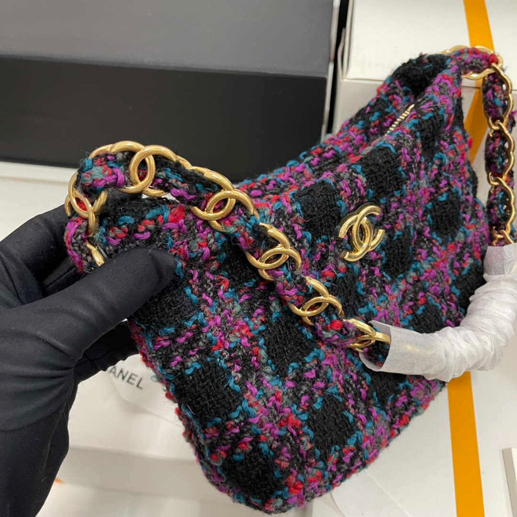 Chanel AS3562 Hobo Handbag Wool Tweed Purple