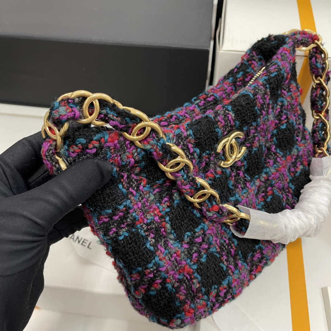 Chanel AS3562 Hobo Handbag Wool Tweed Purple