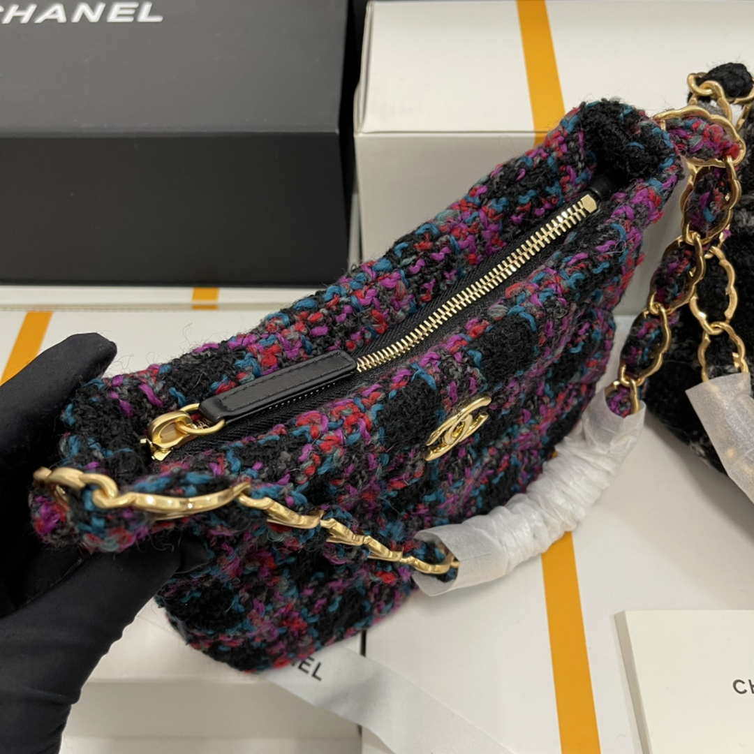 Chanel AS3562 Hobo Handbag Wool Tweed Purple - Default Title - View 5