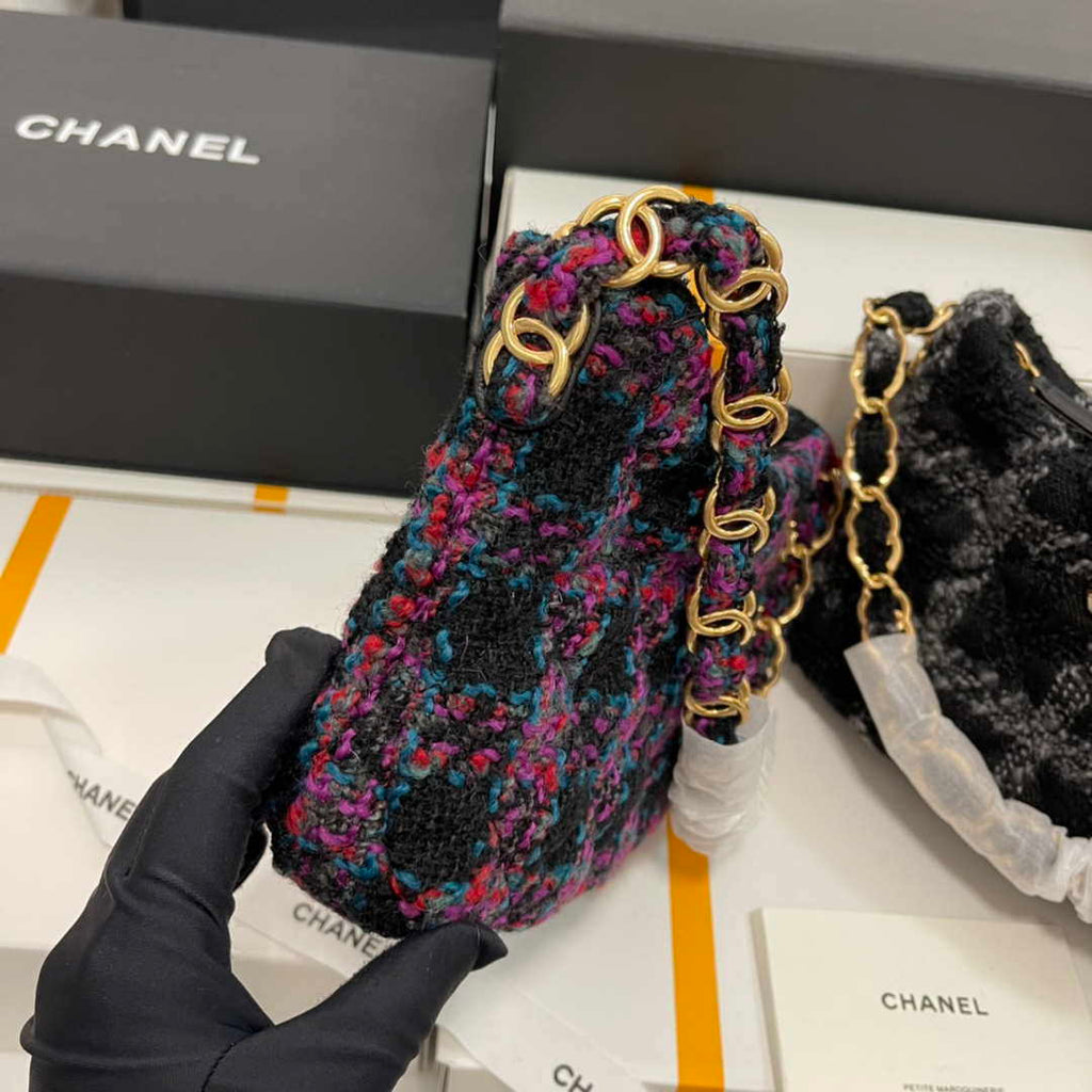 Chanel AS3562 Hobo Handbag Wool Tweed Purple