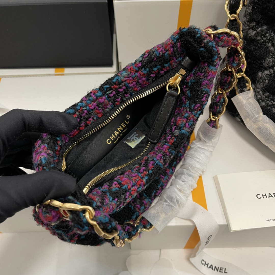 Chanel AS3562 Hobo Handbag Wool Tweed Purple - Default Title - View 7