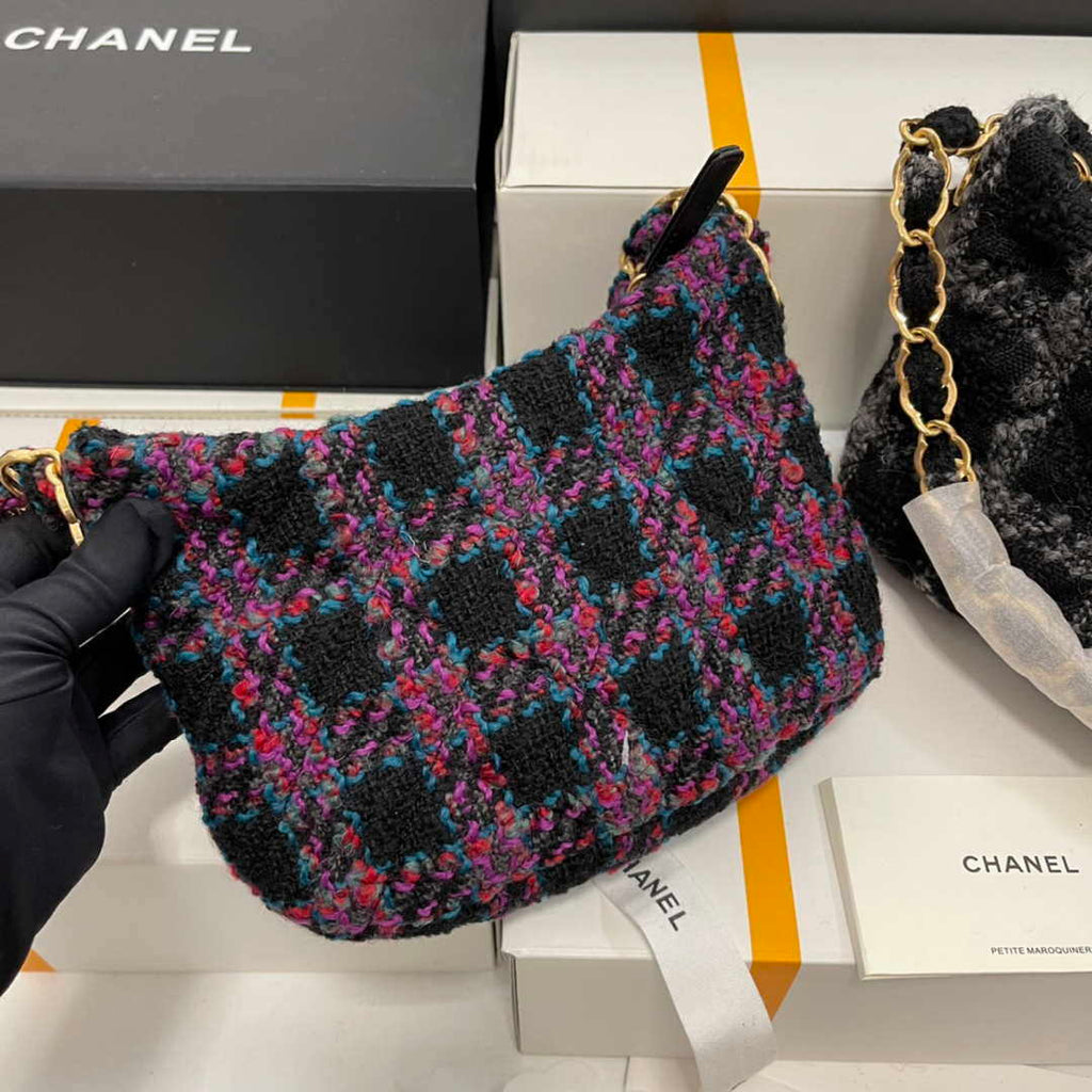 Chanel AS3562 Hobo Handbag Wool Tweed Purple