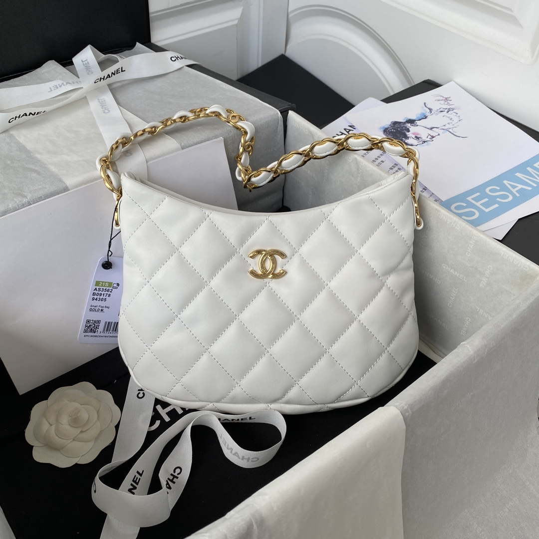 Chanel AS3562 Ssmall Hobo Handbag Lambskin White - Default Title - View 1
