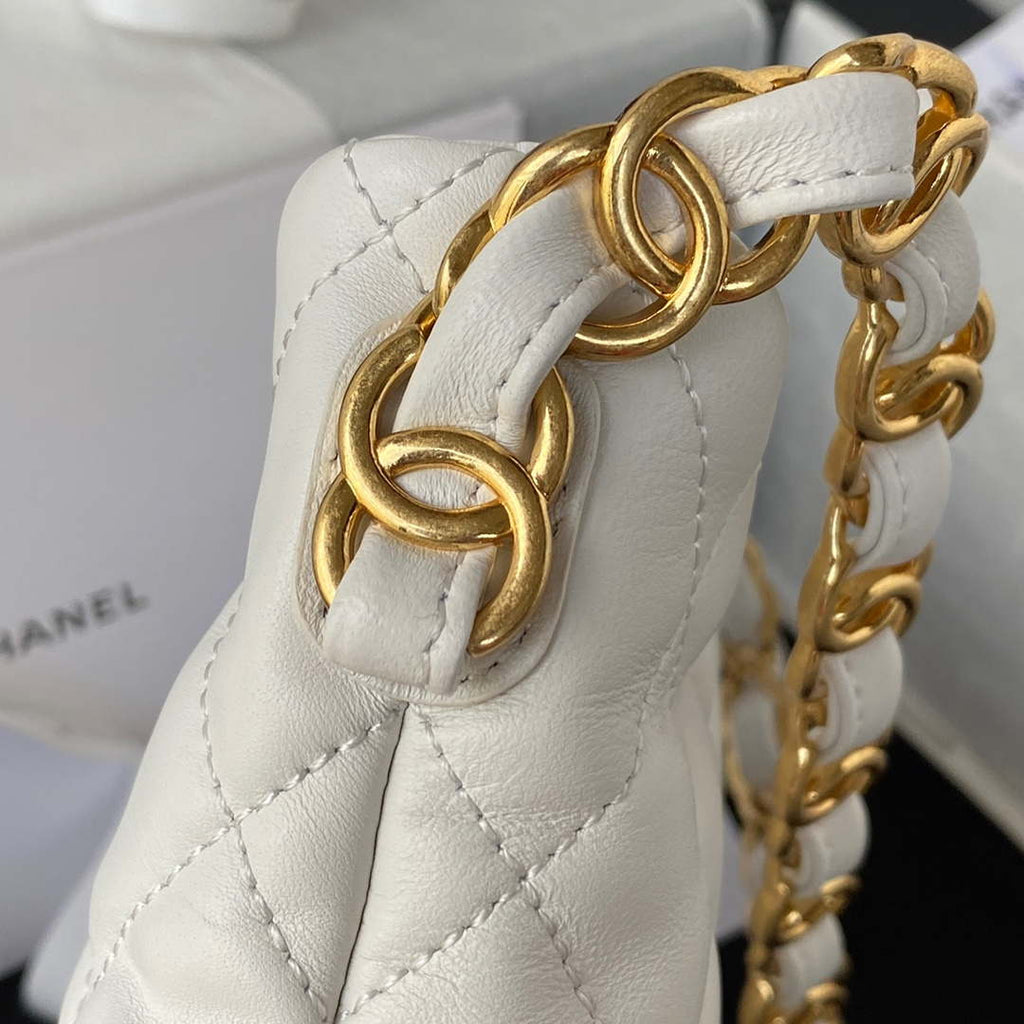 Chanel AS3562 Ssmall Hobo Handbag Lambskin White