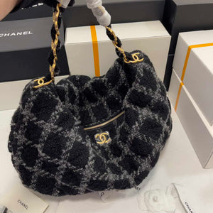 Chanel AS3564 MAXI HOBO BAG Wool Tweed & Gold-Tone Metal Black & Gray - Default Title - View 1