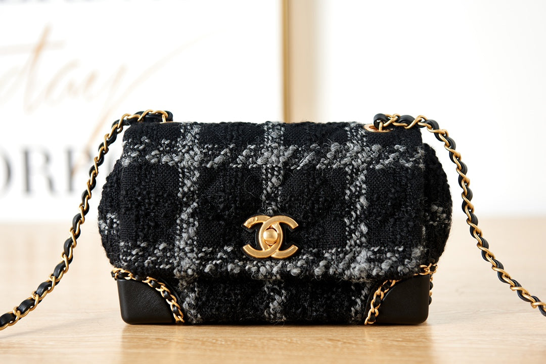 Chanel AS3572 Small Flap Bag Wool Tweed Black - Default Title - View 1