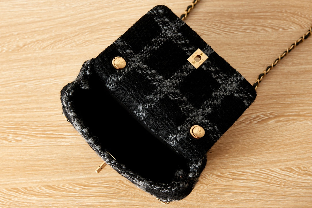 Chanel AS3572 Small Flap Bag Wool Tweed Black