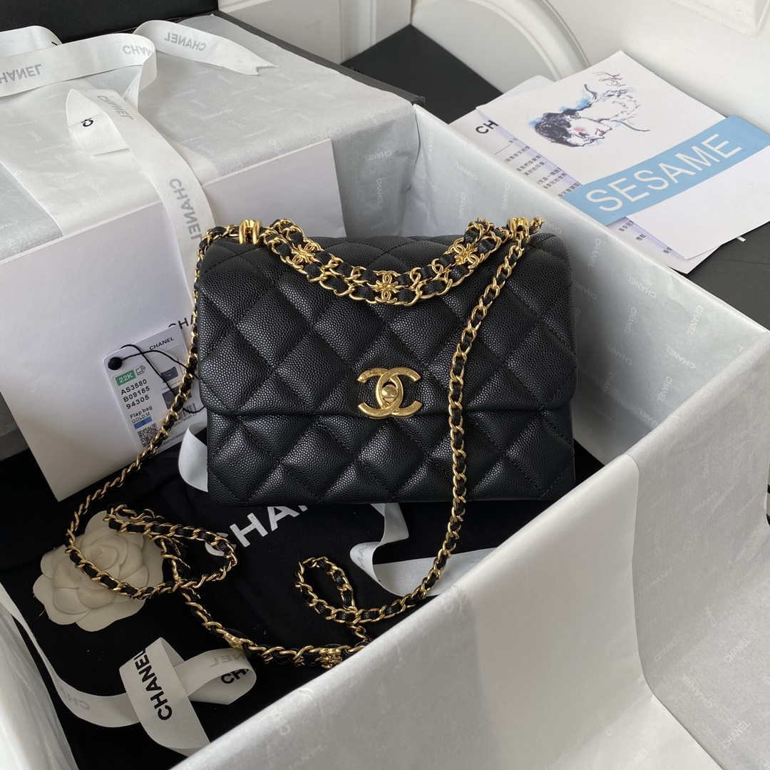 Chanel AS3580 Small Flap Bag Lambskin Lambskin & Gold-Tone Metal Black - Default Title - View 1