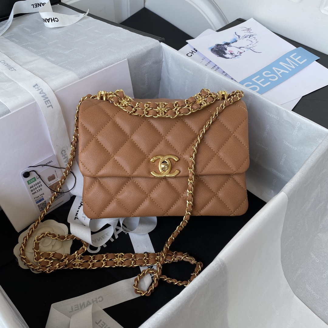 Chanel AS3580 Small Flap Bag Lambskin Lambskin & Gold-Tone Metal Brown - Default Title - View 1