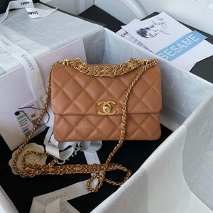Chanel AS3580 Small Flap Bag Lambskin Lambskin & Gold-Tone Metal Brown - Default Title - View 1