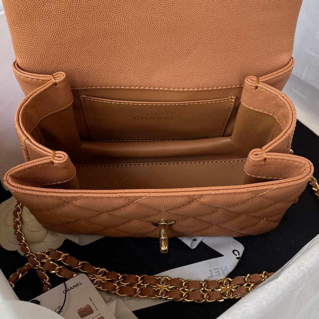Chanel AS3580 Small Flap Bag Lambskin Lambskin & Gold-Tone Metal Brown - Default Title - View 7