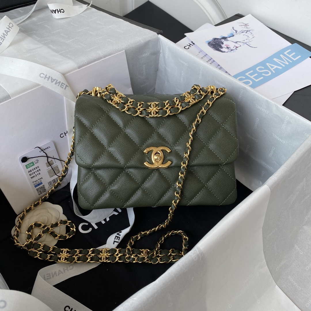 Chanel AS3580 Small Flap Bag Lambskin Lambskin & Gold-Tone Metal Green - Default Title - View 1