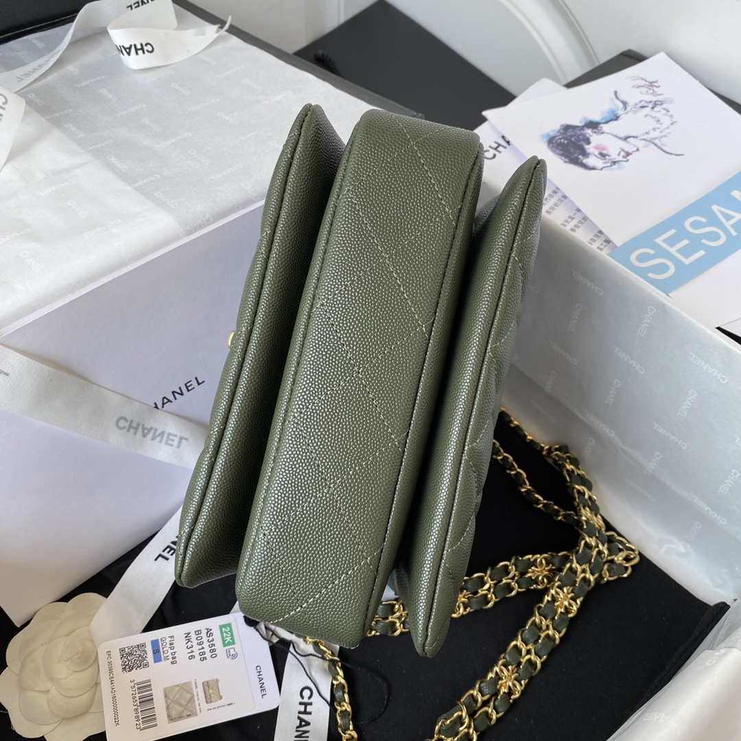 Chanel AS3580 Small Flap Bag Lambskin Lambskin & Gold-Tone Metal Green - Default Title - View 6