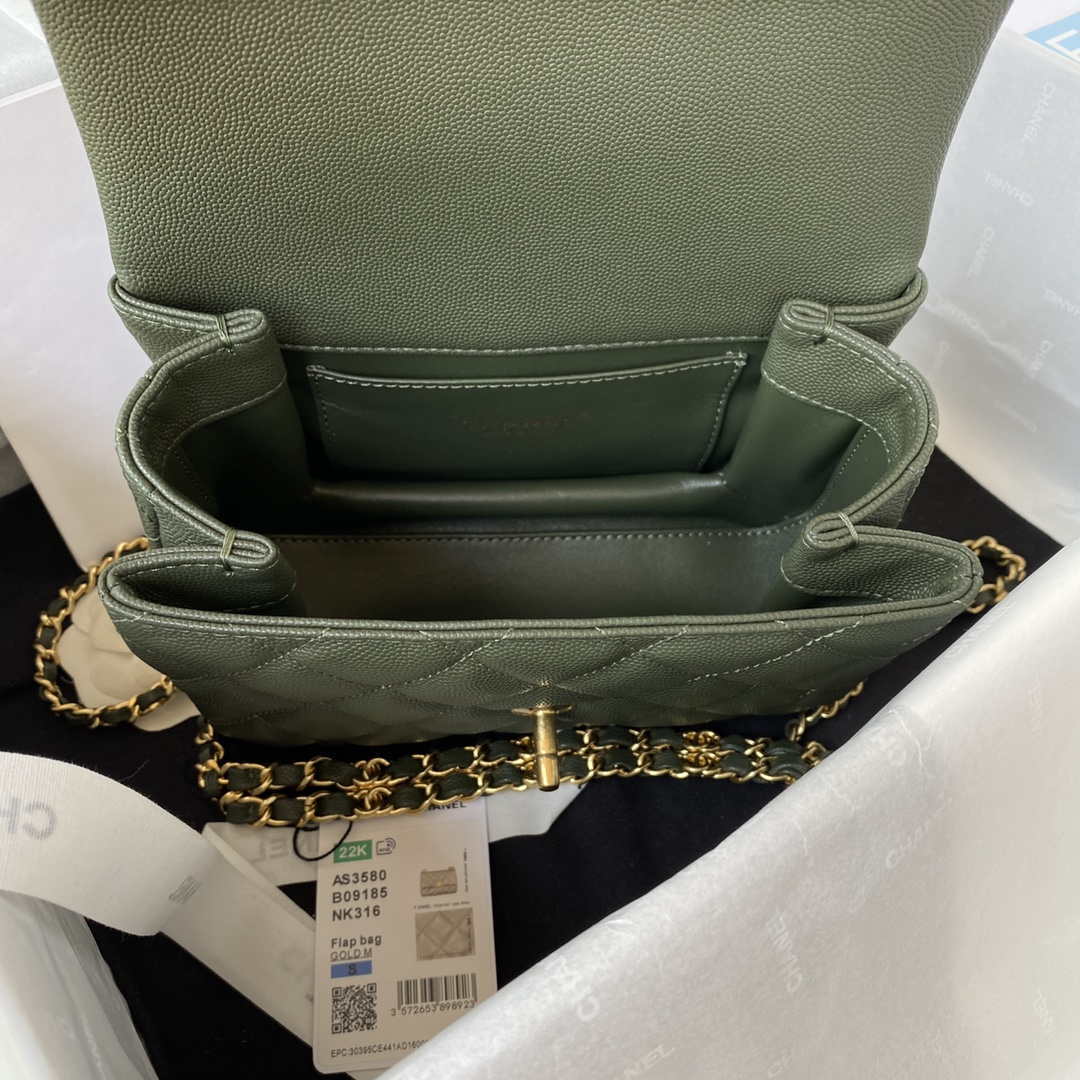 Chanel AS3580 Small Flap Bag Lambskin Lambskin & Gold-Tone Metal Green - Default Title - View 7