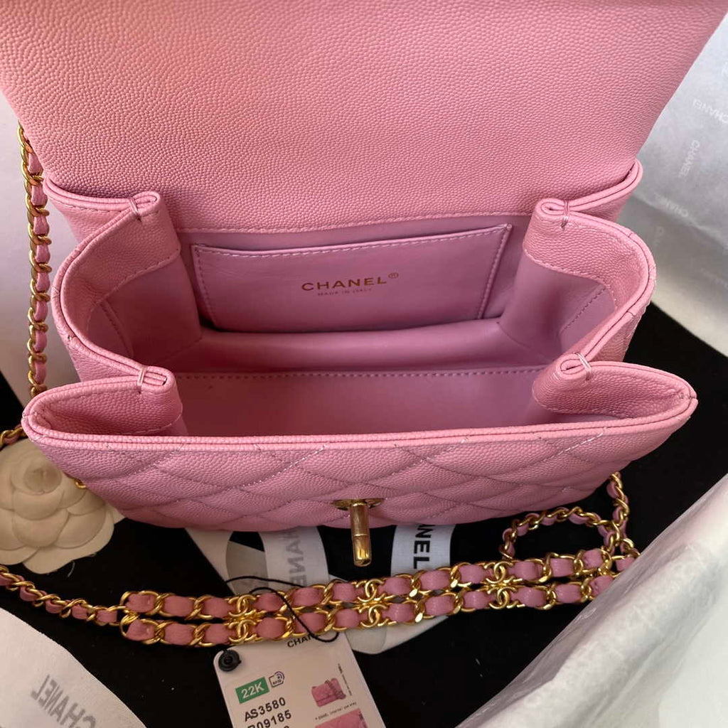 Chanel AS3580 Small Flap Bag Lambskin Lambskin & Gold-Tone Metal Pink