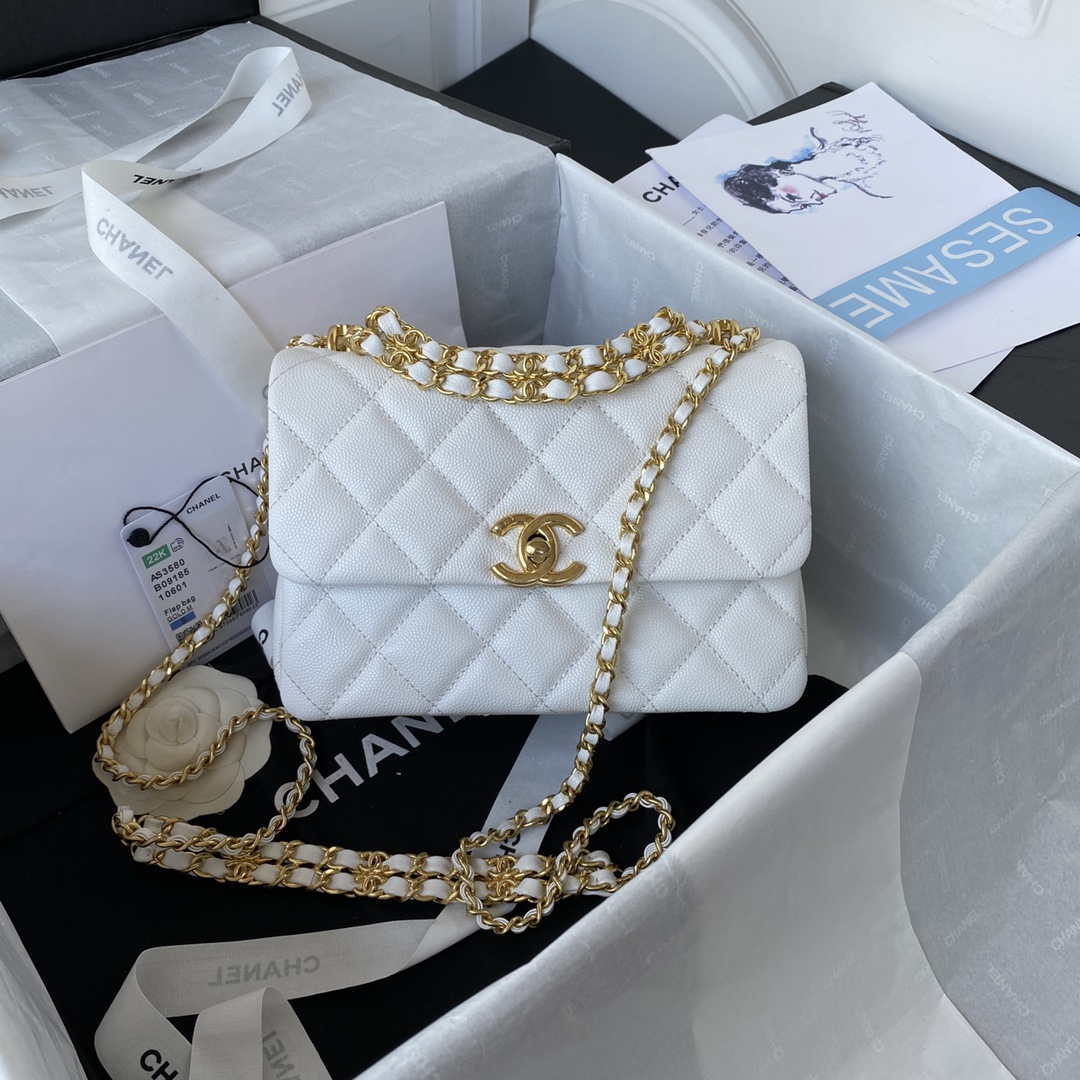 Chanel AS3580 Small Flap Bag Lambskin Lambskin & Gold-Tone Metal White - Default Title - View 1
