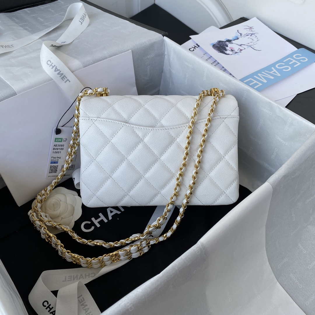 Chanel AS3580 Small Flap Bag Lambskin Lambskin & Gold-Tone Metal White - Default Title - View 2