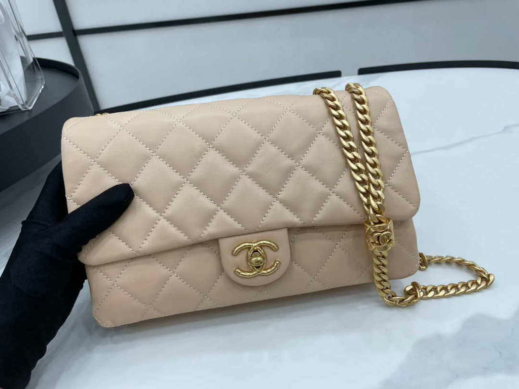 Chanel AS3609 Flap Bag Lambskin Lambskin & Gold-Tone Metal Apricot