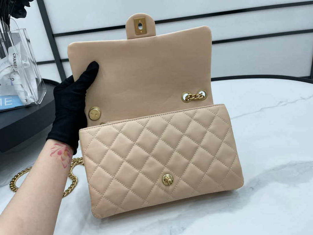 Chanel AS3609 Flap Bag Lambskin Lambskin & Gold-Tone Metal Apricot