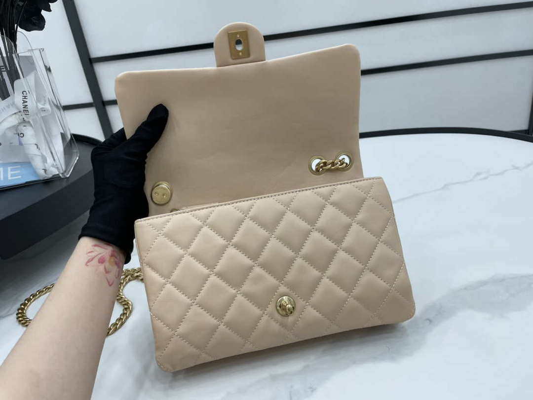 Chanel AS3609 Flap Bag Lambskin Lambskin & Gold-Tone Metal Apricot - Default Title - View 6