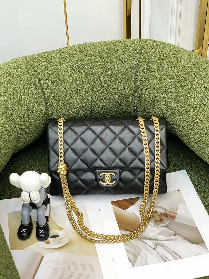Chanel AS3609 Flap Bag Lambskin Lambskin & Gold-Tone Metal Black - Default Title - View 1