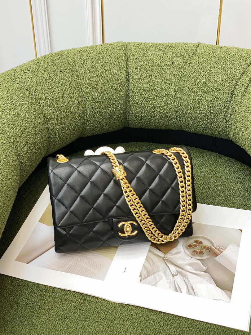 Chanel AS3609 Flap Bag Lambskin Lambskin & Gold-Tone Metal Black - Default Title - View 4
