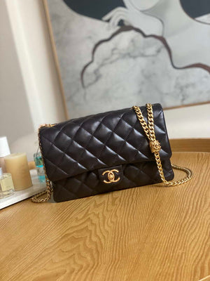 Chanel AS3609 Flap Bag Lambskin Lambskin & Gold-Tone Metal Dark Brown - Default Title - View 1