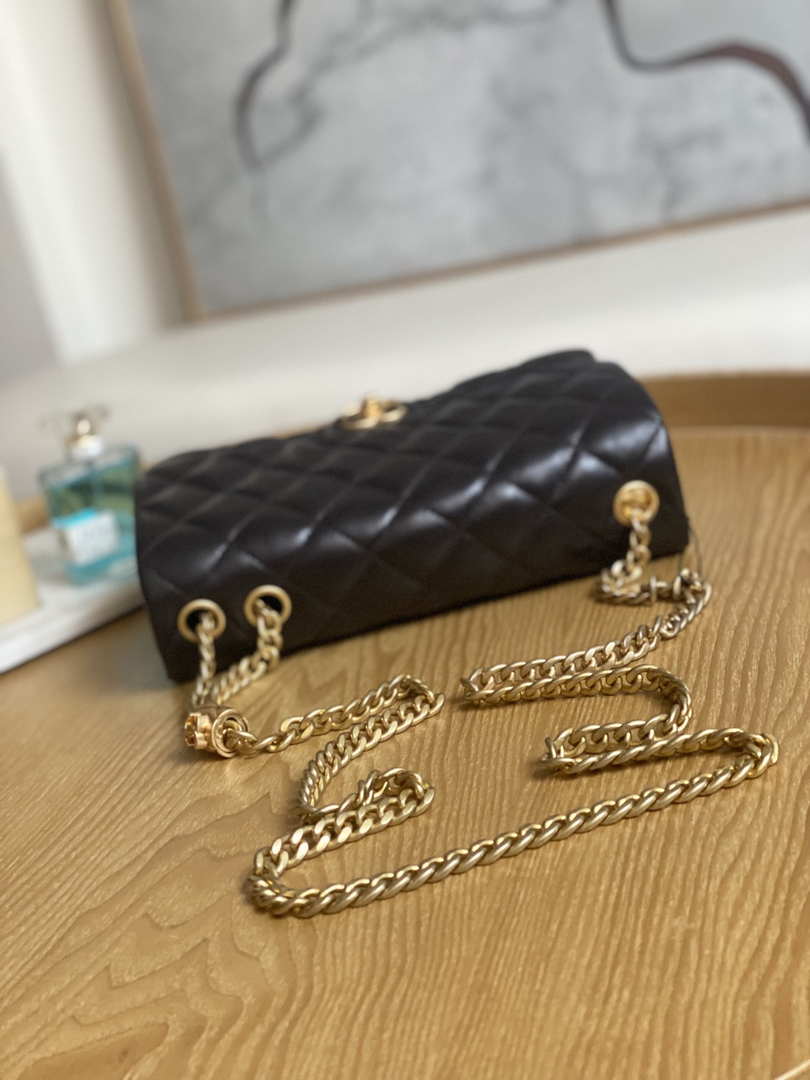 Chanel AS3609 Flap Bag Lambskin Lambskin & Gold-Tone Metal Dark Brown