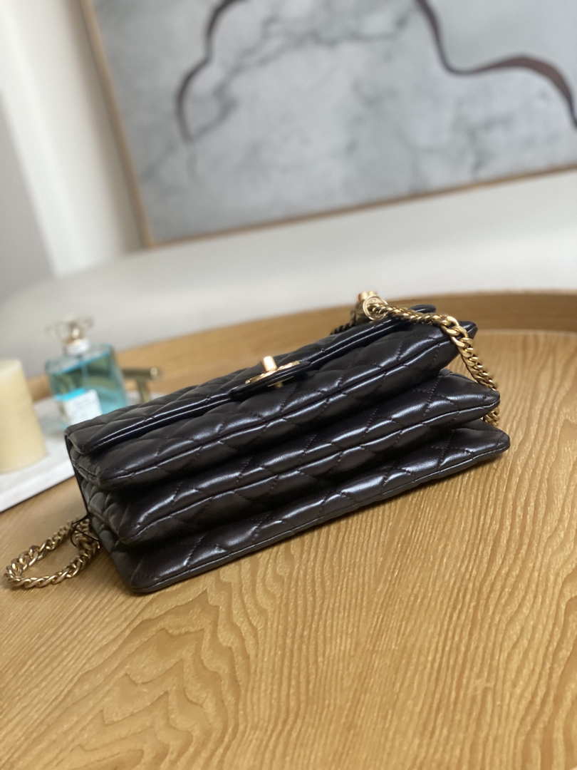 Chanel AS3609 Flap Bag Lambskin Lambskin & Gold-Tone Metal Dark Brown - Default Title - View 7