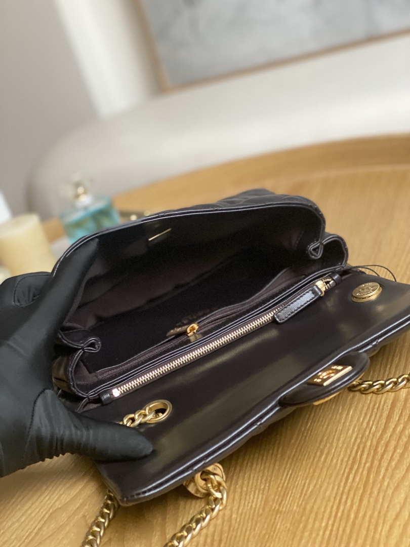 Chanel AS3609 Flap Bag Lambskin Lambskin & Gold-Tone Metal Dark Brown - Default Title - View 9