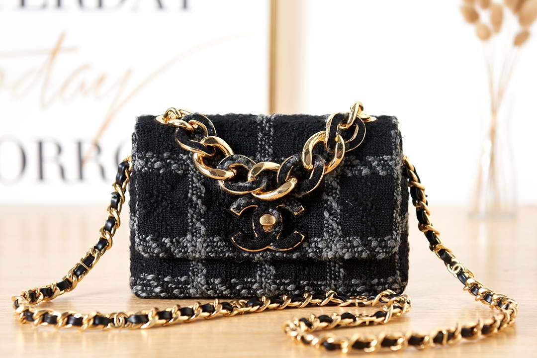Chanel AS3611 Small Flap Bag Wool Tweed & Gold-Tone Metal Black - Default Title - View 1